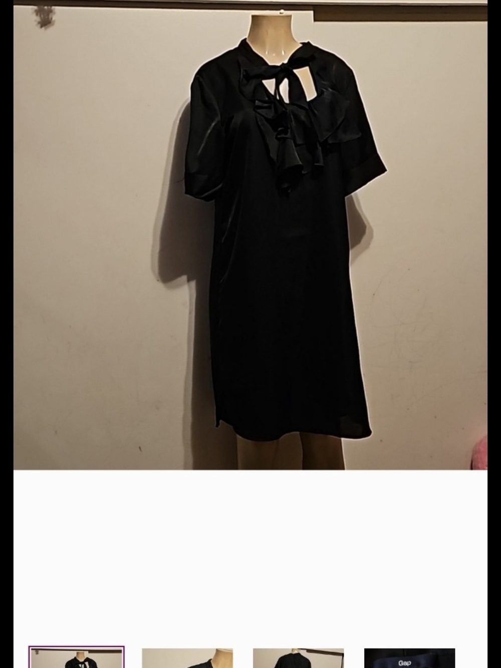 GAP Black Midi Dress with Front Ruffle Tie